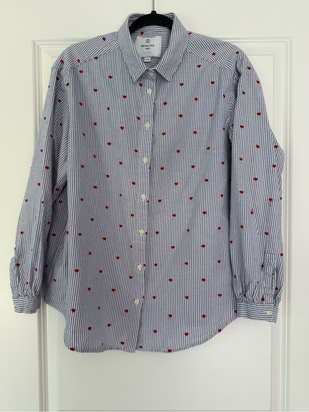 Royalties Blue Stripe Button-Down Shirt with Red Dot Detail